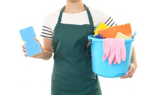Carpet cleaning team sorting recyclable materials for sustainable waste handling